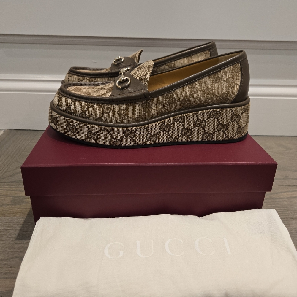 $1,200 Gucci Ilde GG Supreme Canvas & Leather Flatform Loafers EU 40 US 10 BNIB - Picture 5 of 12